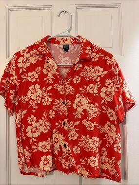 wild fable orange Floral Short-Sleeve Button-Down Shirt